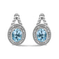 Blue Topaz & Diamond Halo Twist Drop Earrings in Sterling Silver – Oval Cut