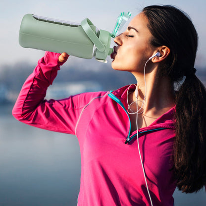 34Oz Glass Water Bottle Sports Water Bottle Motivational Water Bottle Water Intake Tracker Bottle with Straw Time Marker Silicone Sleeve Handle for Gy