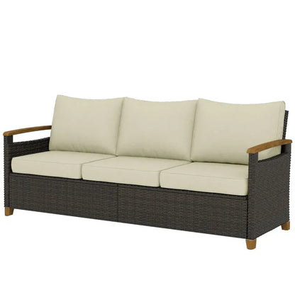Outdoor Sofa Set Wicker Beige Brown 3 Seat Steel Frame 792 lb Capacity