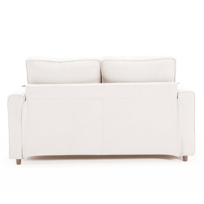 Sofa Bed Futon Tufted 3-in-1 Beige Pull-Out Sleeper Cup Holders 55 In