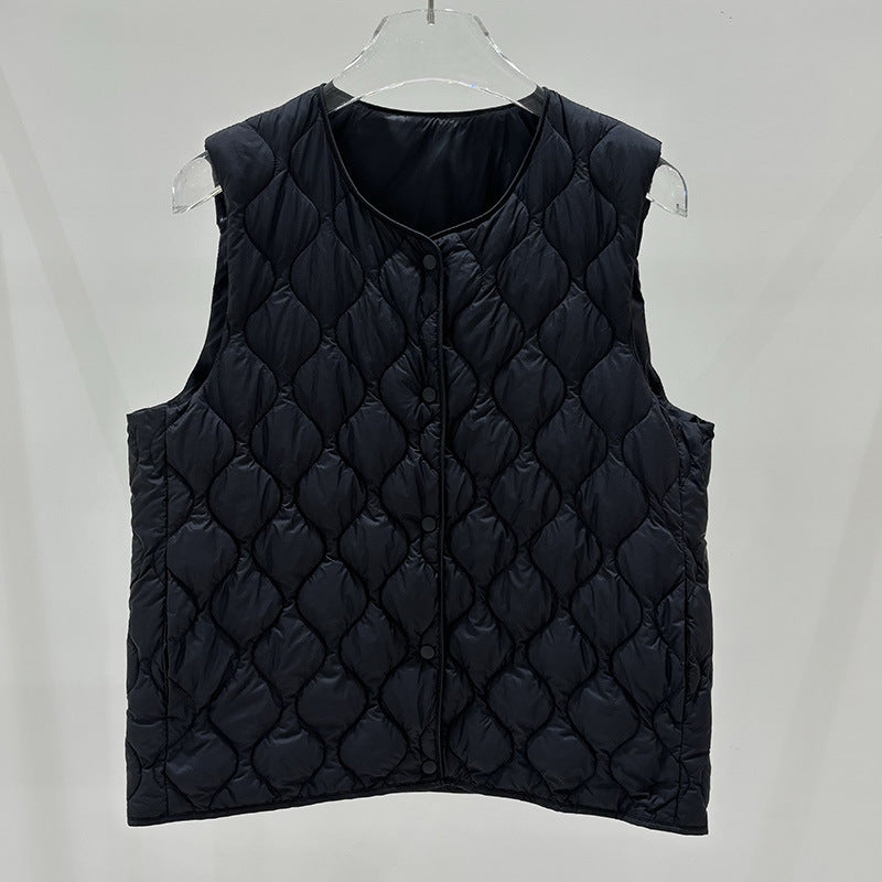 Layered Inner Wear, Short Round-neck Lightweight Down Vest Jacket