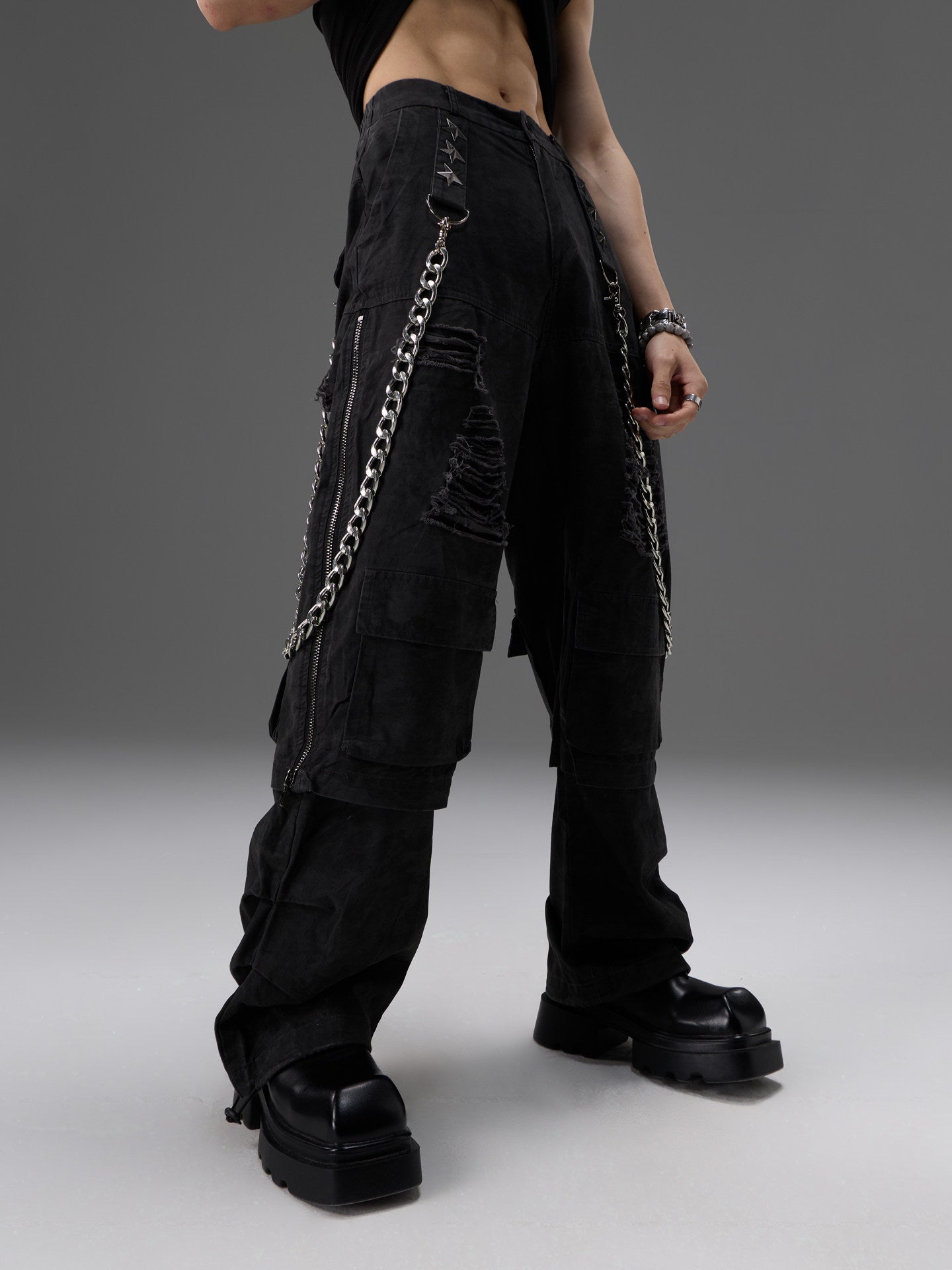 Heavy-duty Metal Belt Chain For Workwear Pants Faux Two-piece Design