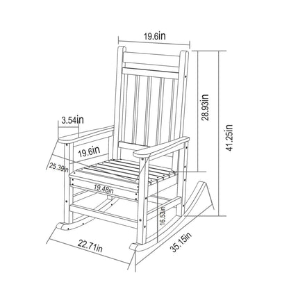 Outdoor Rocking Chair Set Plastic Gray 3 Piece with Side Table 380 LB