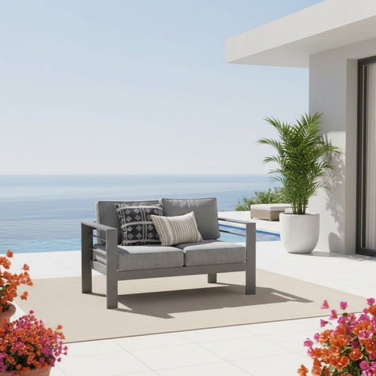 Outdoor Loveseat Aluminum Gray Dark Gray Olefin Cushions 50in