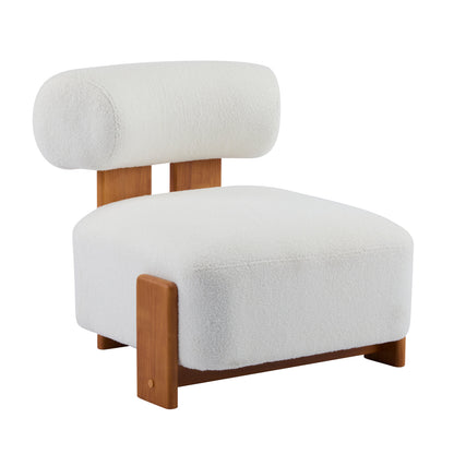 Boucle Lounge Chair Natural Beige Rolled Backrest 27.25"x30"x27.5