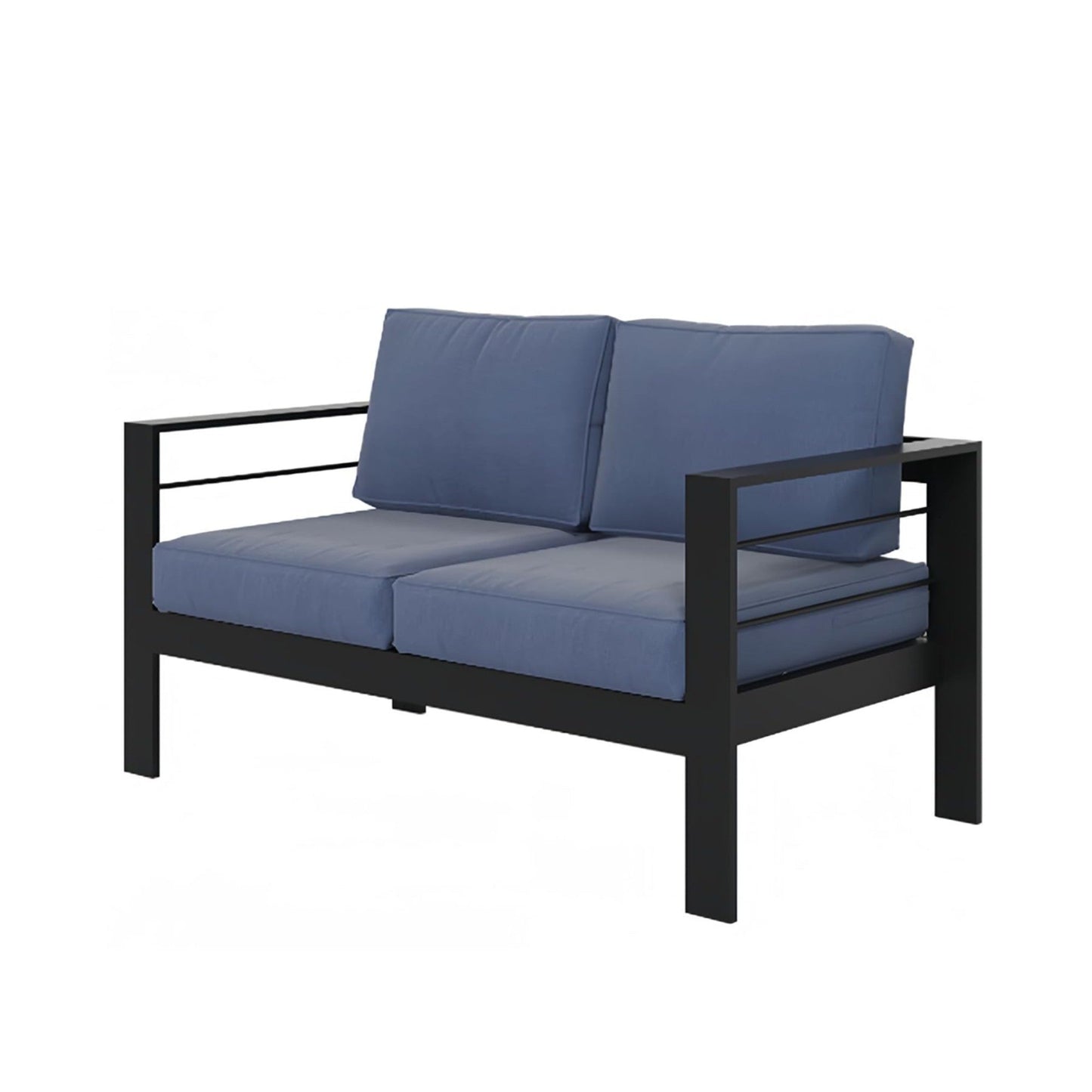 Outdoor Patio Set 3 Piece Aluminum Sofa Loveseat Black Blue