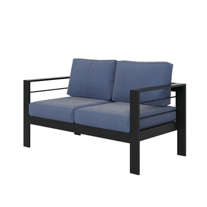 Outdoor Patio Set 3 Piece Aluminum Sofa Loveseat Black Blue