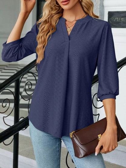 Notched 3/4 Sleeve Casual Top