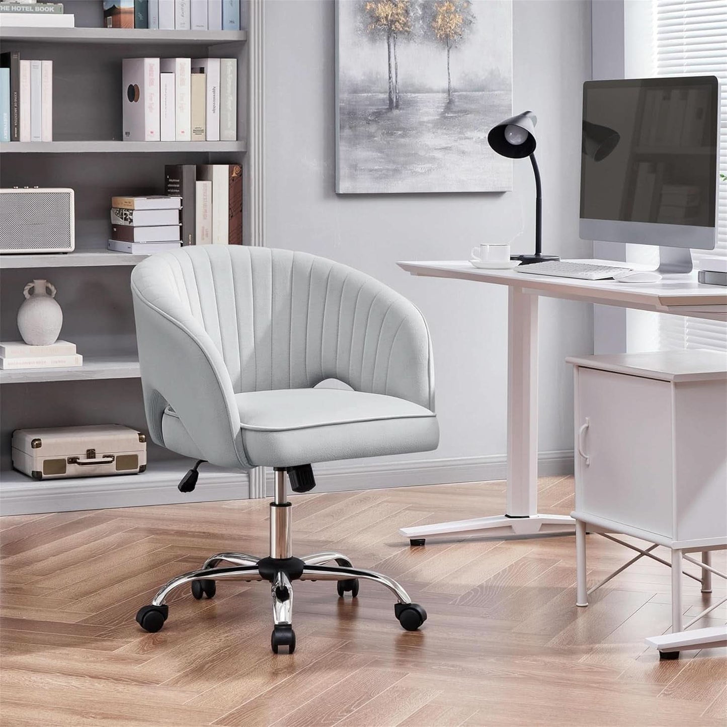 Home Office Chair With Tufted Barrel Back Light Gray