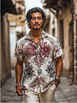 Retro style 3D printed Mens Short sleeve Shirt