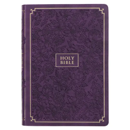 KJV Holy Bible, Giant Print Full-Size Faux Leather Red Letter Edition - Thumb Index & Ribbon Marker, King James Version, Purple Floral - Leather