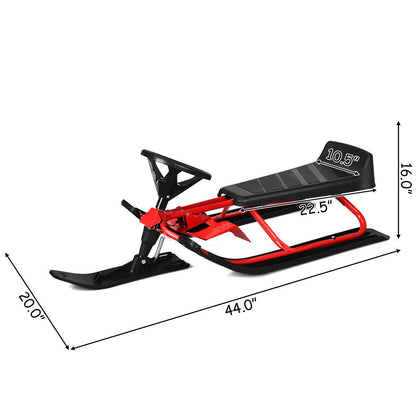 Kids Snow Sled with Steering Wheel and Double Brakes Pull Rope
