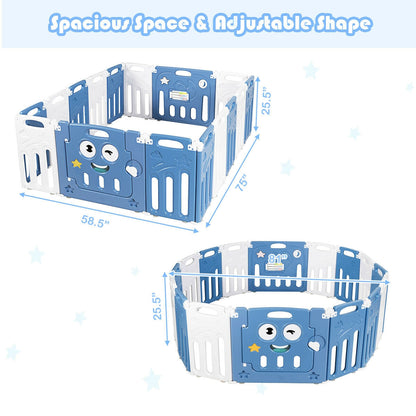 16-Panel Foldable Baby Playpen Kids Activity Centre-Blue