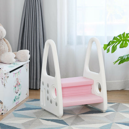 Kids Step Stool Learning Helper with Armrest for Kitchen Toilet Potty Training-Pink