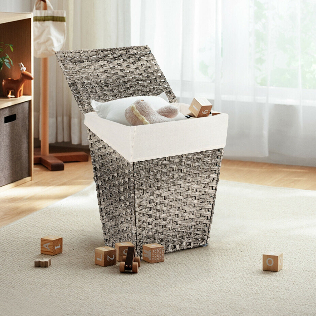 Foldable Handwoven Laundry Hamper with Removable Liner