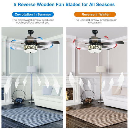 52 Inch Ceiling Fan with Light Reversible Blade and Adjustable Speed