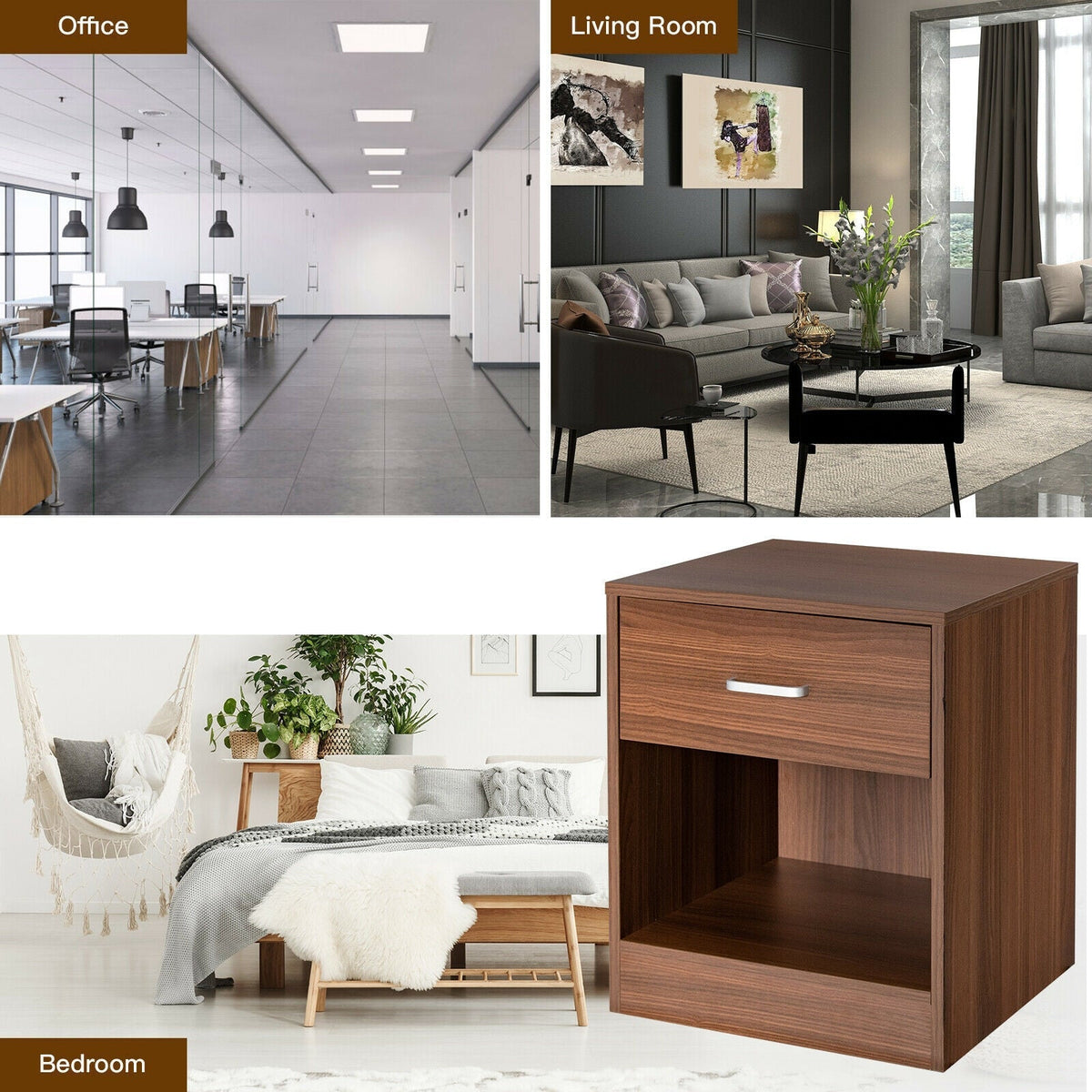 2 Pieces Nightstand with Storage Drawer and Cabinet