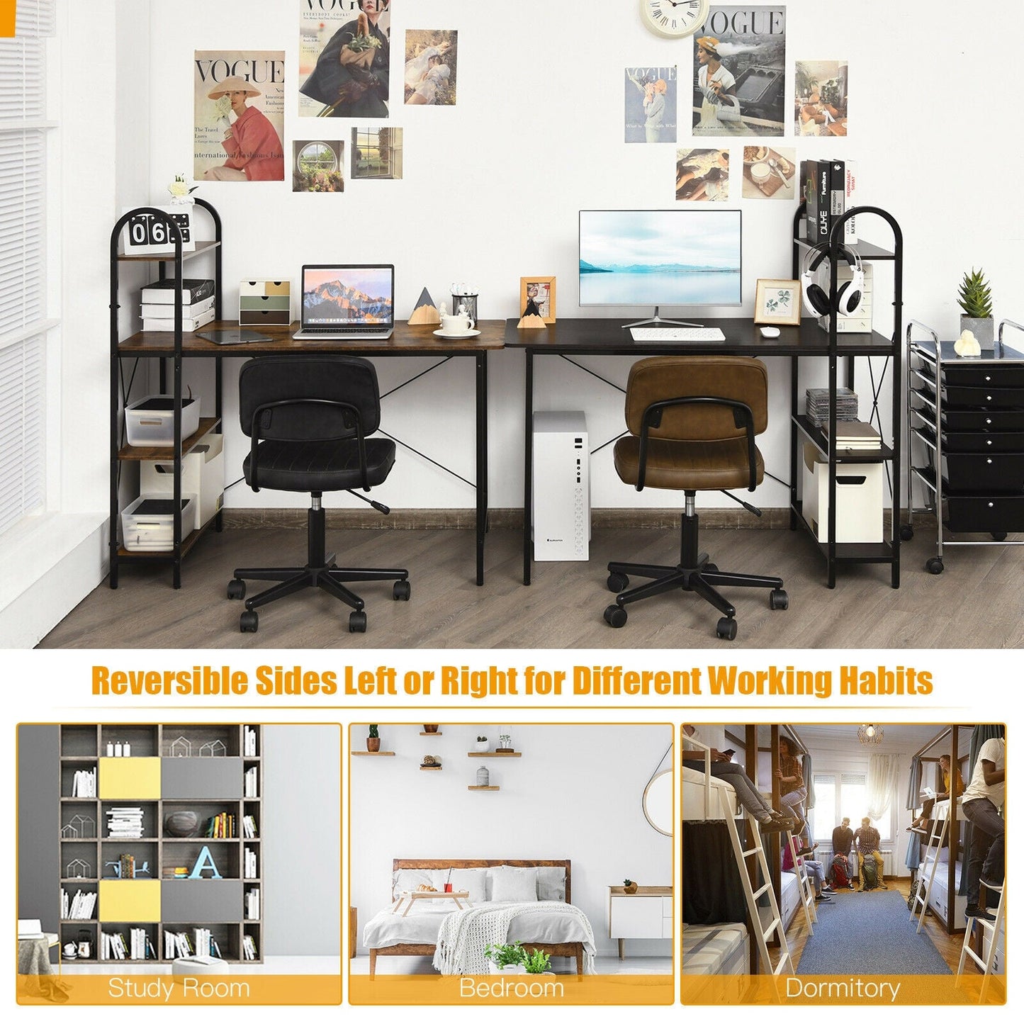 48-Inch Reversible Computer Desk with Storage Shelf