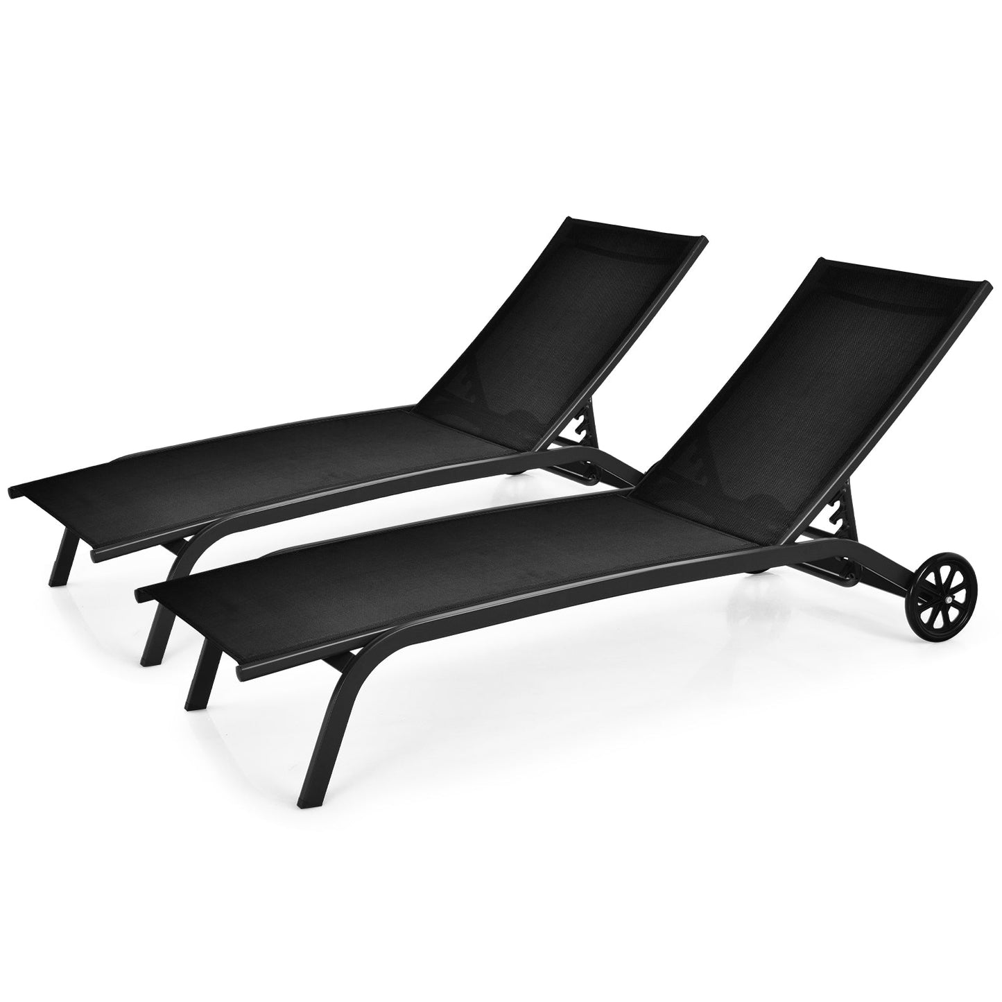 6-Poisition Adjustable Outdoor Chaise Recliner with Wheels