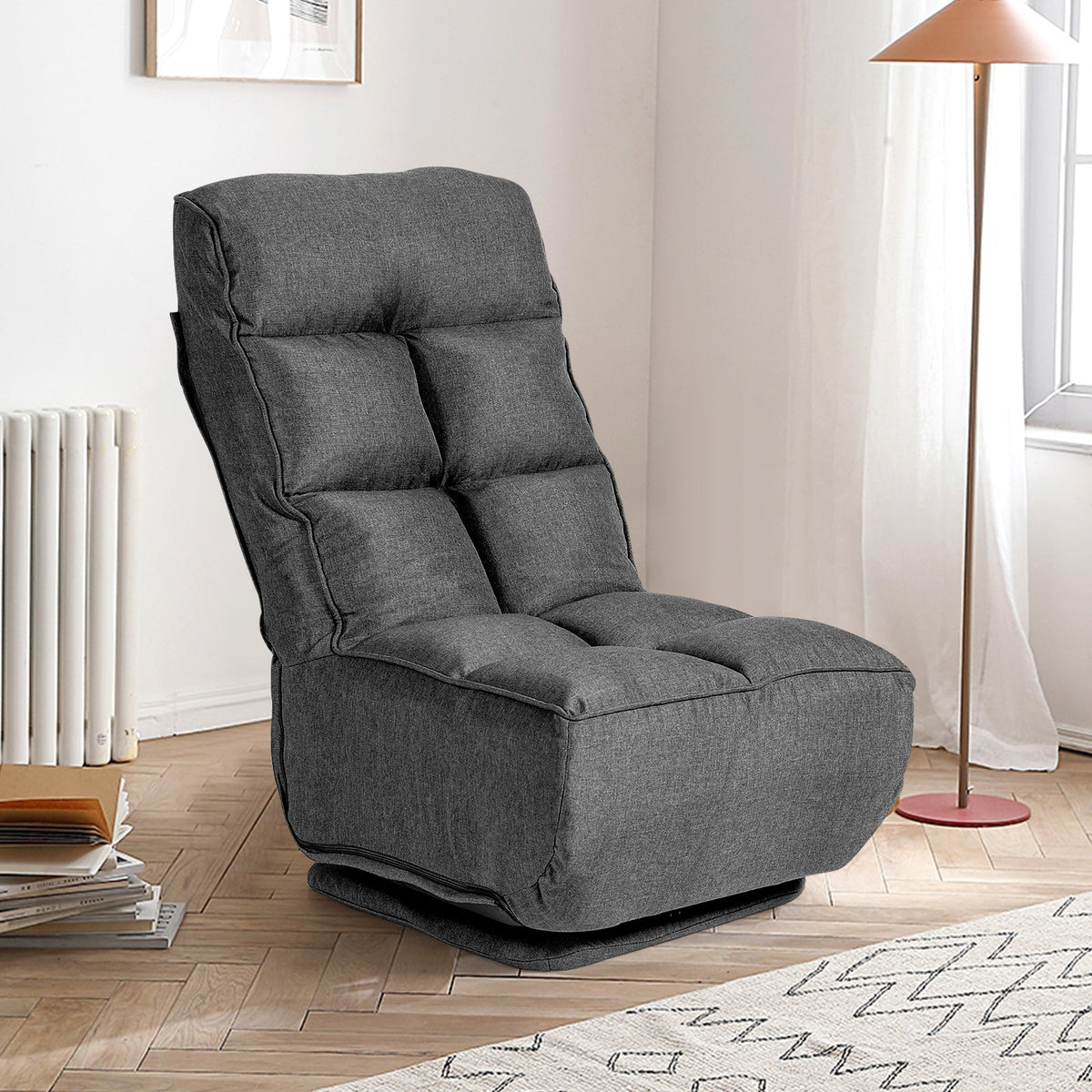 360-Degree Swivel Folding Floor Chair with 6 Adjustable Positions