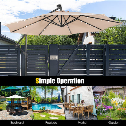 10 Feet Patio Solar Powered Cantilever Umbrella with Tilting System