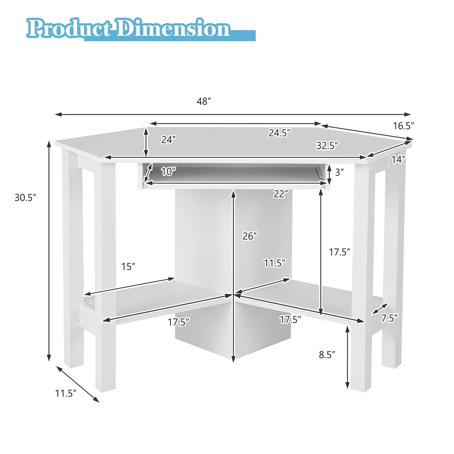 Wooden Study Computer Corner Desk with Drawer