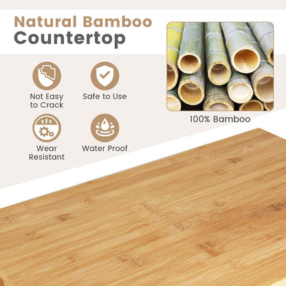 3-Tier Kitchen Island Cart Rolling Service Trolley with Bamboo Top