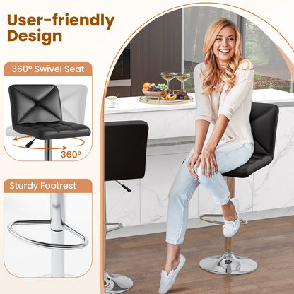PU Leather Upholstered Bar Stools Set of 2 with Back and Adjustable Height