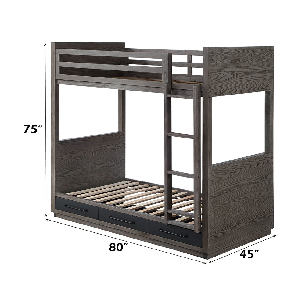 Estevon - Twin Over Twin Bunk Bed With Storage - Gray Oak