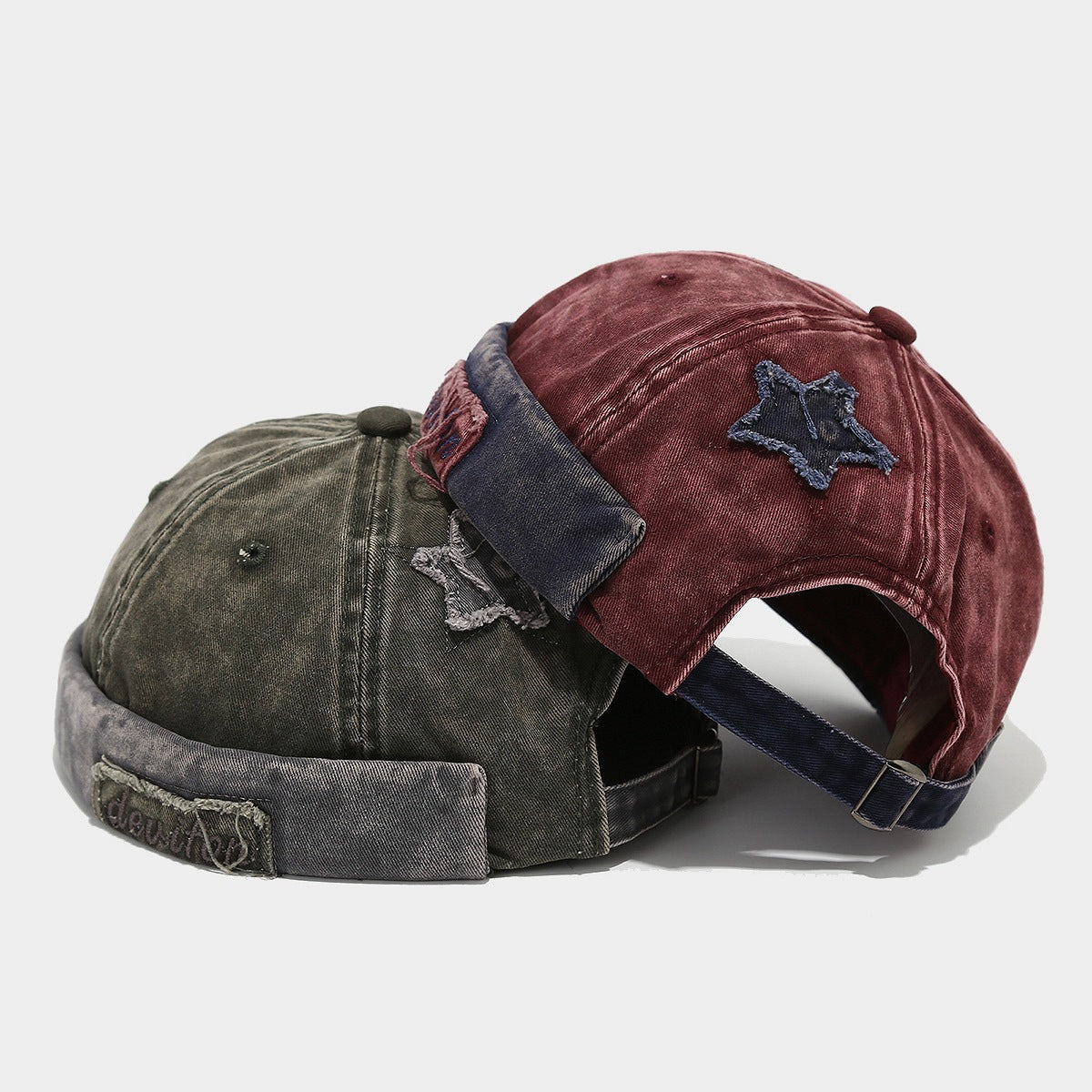 Men And Women Can Wear This Vintage Hat With Frayed Edges, Featuring A Five-point Star Patch. It's A Trendy Style For Summer Outdoor Activities.