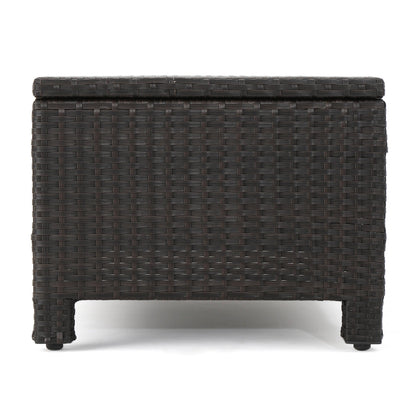 Outdoor Patio Set PE Rattan Dark Brown 4 Piece Loveseat Chairs Coffee Table