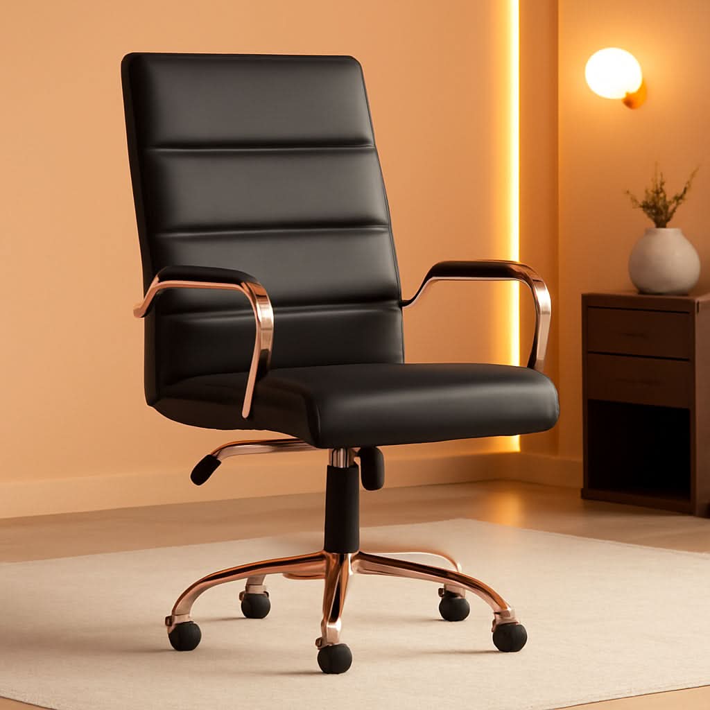 Whitney Mid Back LeatherSoft Desk Chair With Adjustable Height Black Rose Gold