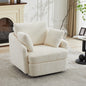 Accent Chair Swivel Round Oversized Corduroy Ivory 360 Degree 3 Pillows 40 In