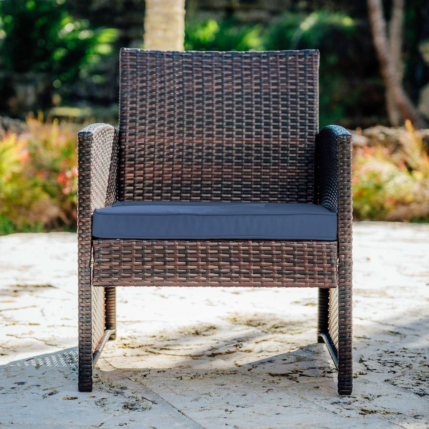 Wicker Outdoor Patio Set 3 Piece Bistro Brown Navy