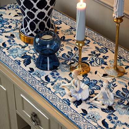 The Indigo Current: Modern Blue & White Table Runner