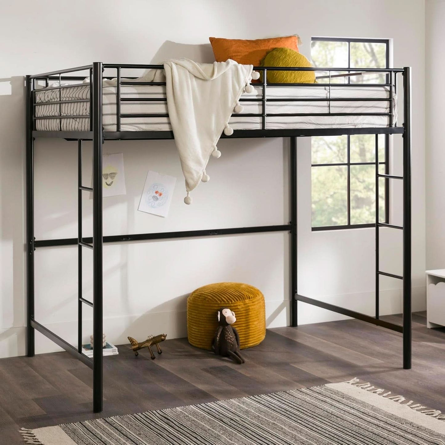 Urban Industrial Metal Double Loft Bunk Bed Full Black