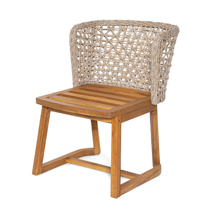 Outdoor Dining Set Acacia Wood Wicker Chair Teak Beige Cushion 7 Piece