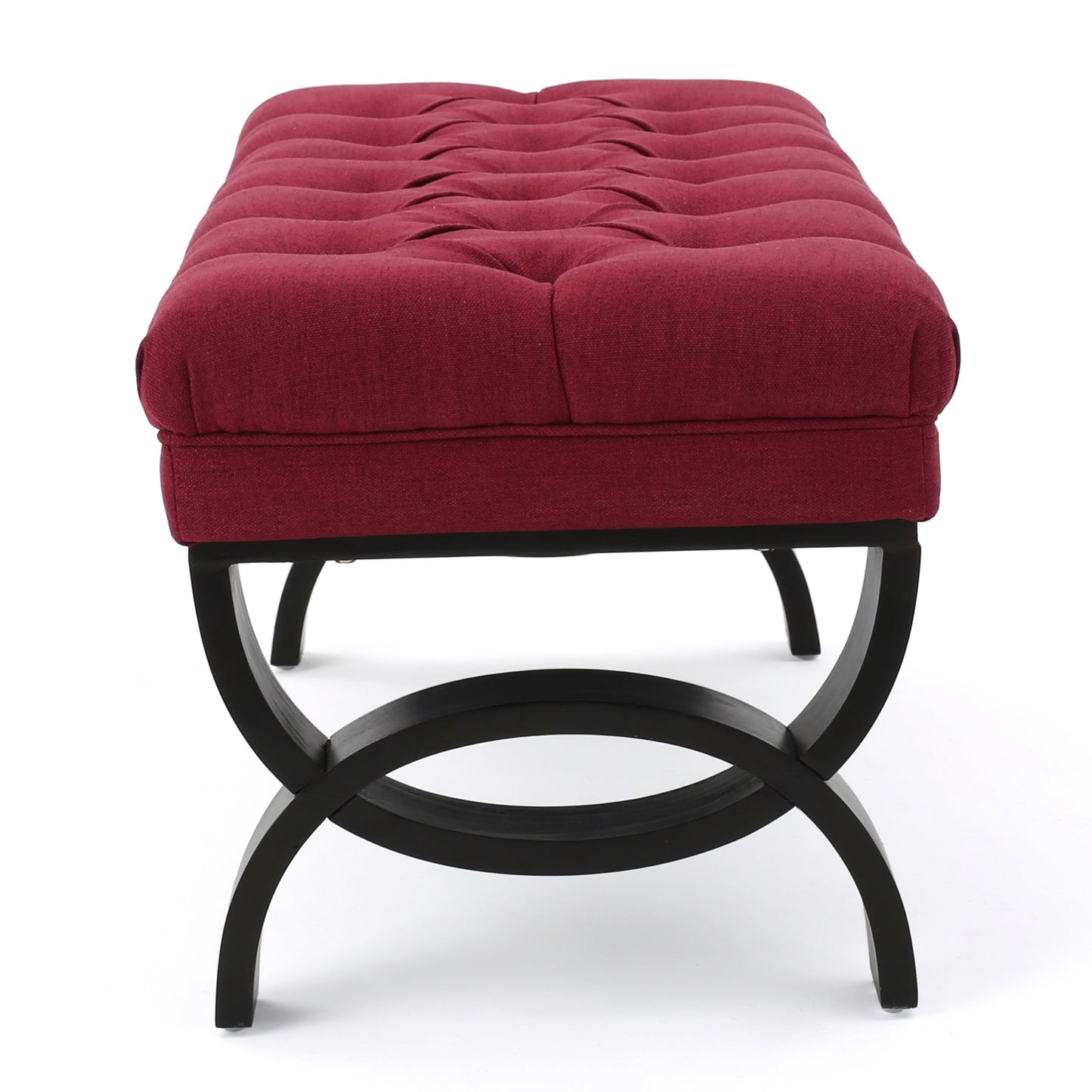 Ottoman Bench Button Tufting Half-Circle Legs, Red Fabric, 41x17x16.75