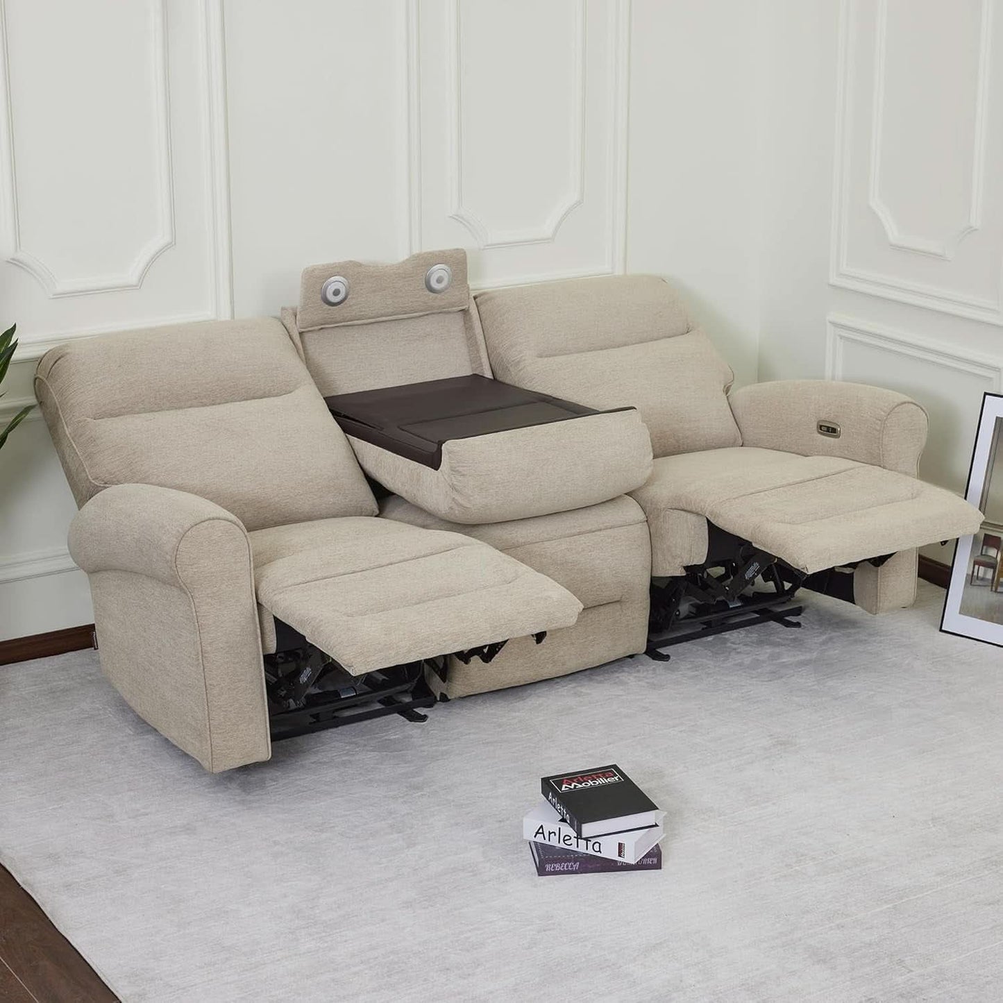 87.8 Inch Wall Hugger Reclining Sofa With Drop Down Table