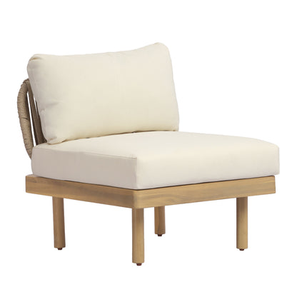 Outdoor Sectional Set Acacia Wood Rope L-Shape Beige 6 Piece