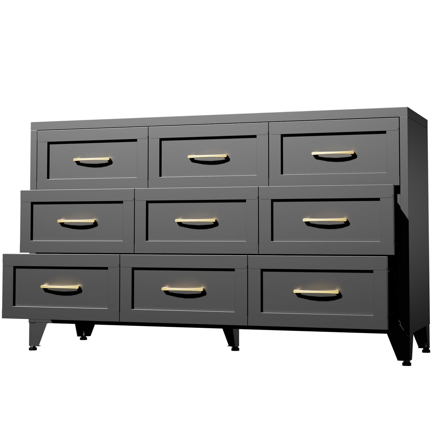 Dresser 9-Drawer Black Steel Smooth-Glide Powder Coat 52x15.8x30 In