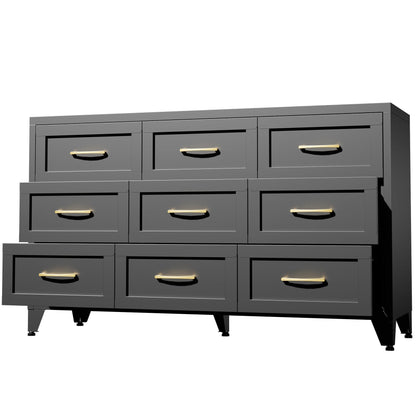 Dresser 9-Drawer Black Steel Smooth-Glide Powder Coat 52x15.8x30 In