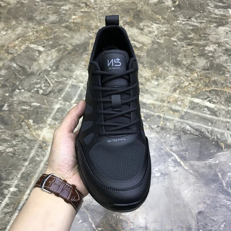 2026 Summer New Men's Casual Shoes, Fly Knit Mesh Breathable Sneakers, Black Lace-Up Platform Sole Versatile Trendy Footwear