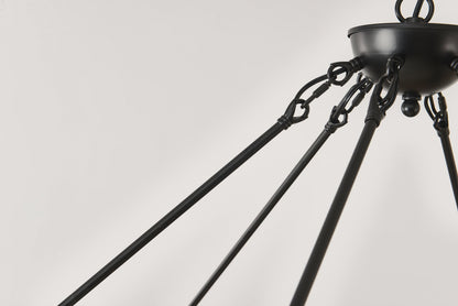 Chandelier Wood Wagon Wheel 20-Light Farmhouse Matte Black 39.3 In