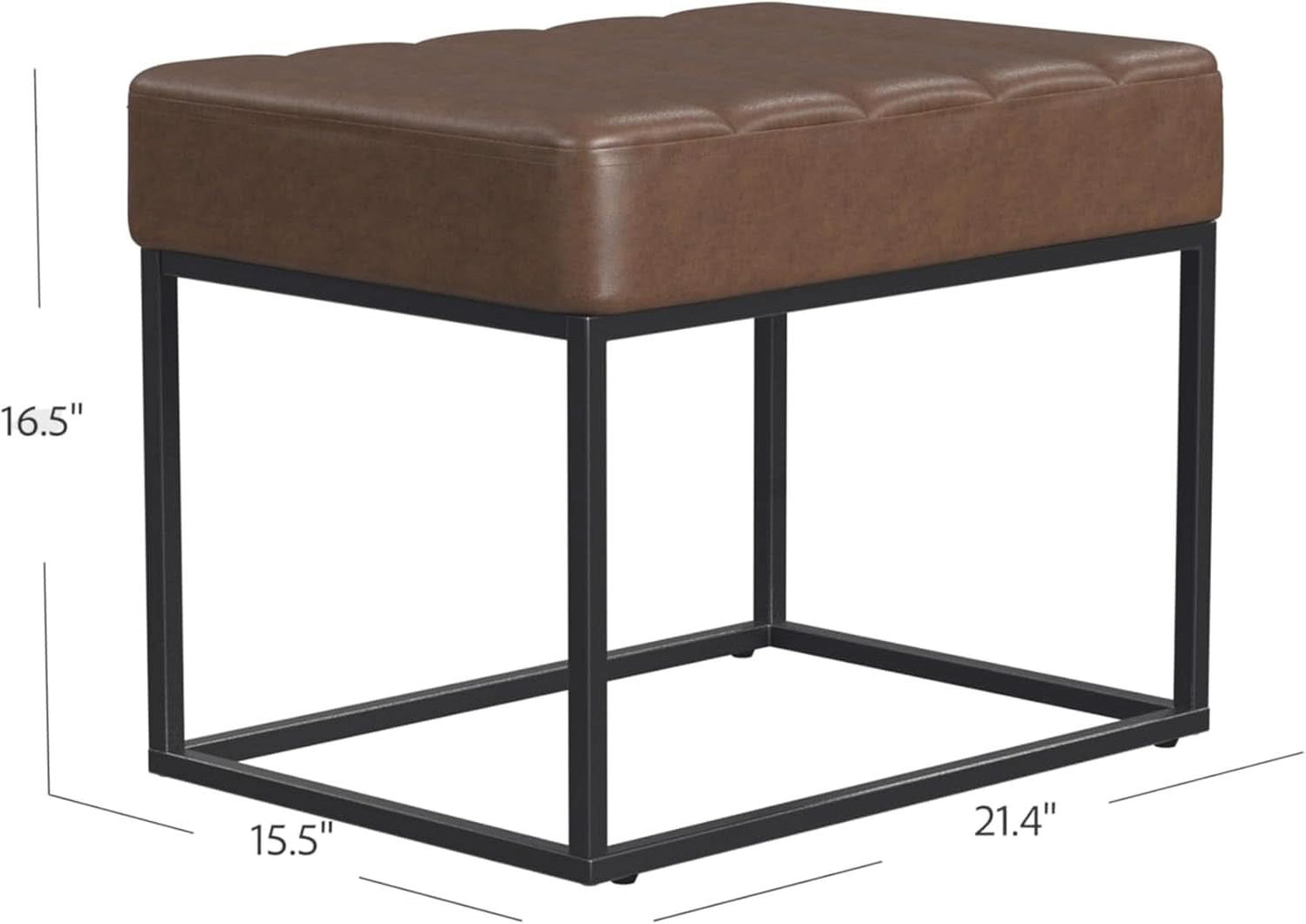 Small Brown Faux Leatherette Channel Tufted Ottoman