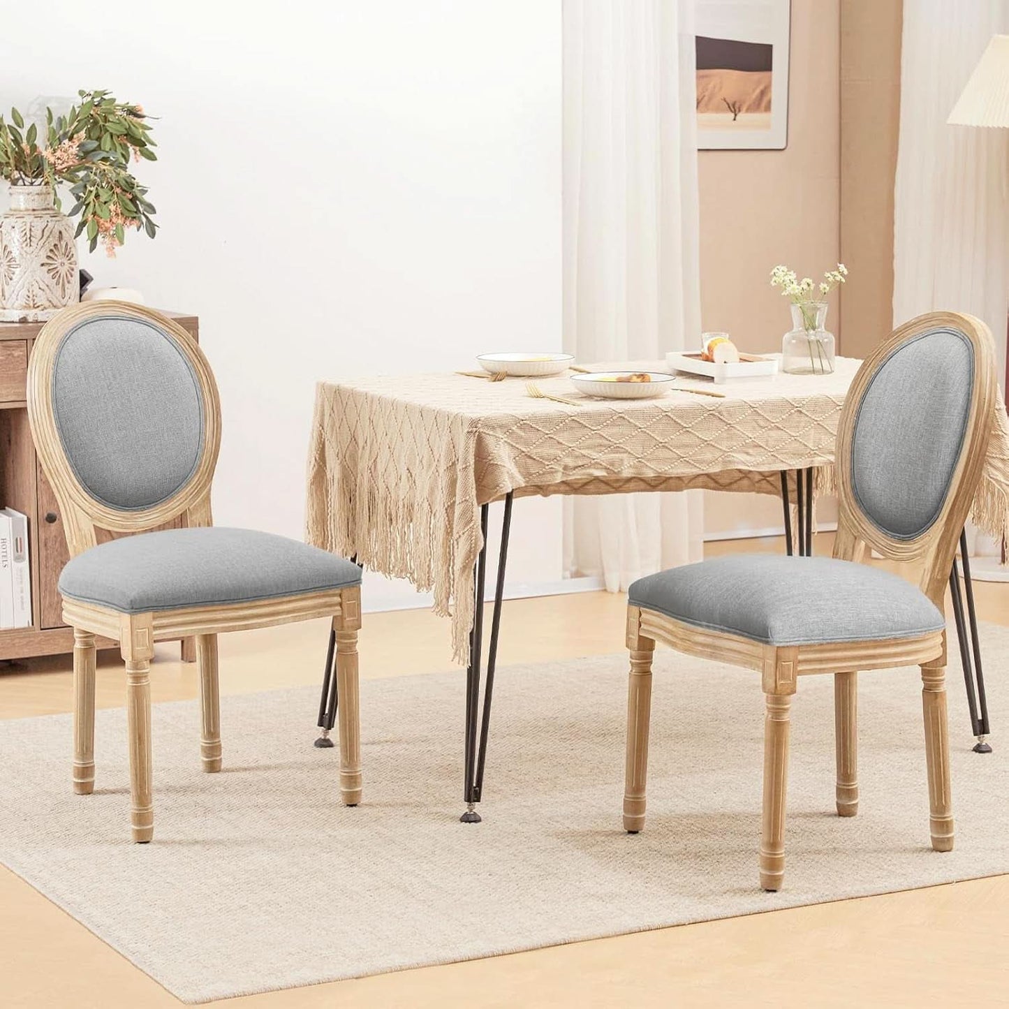 Light Grey Upholstered Dining Chairs Set Of 2 Round Back