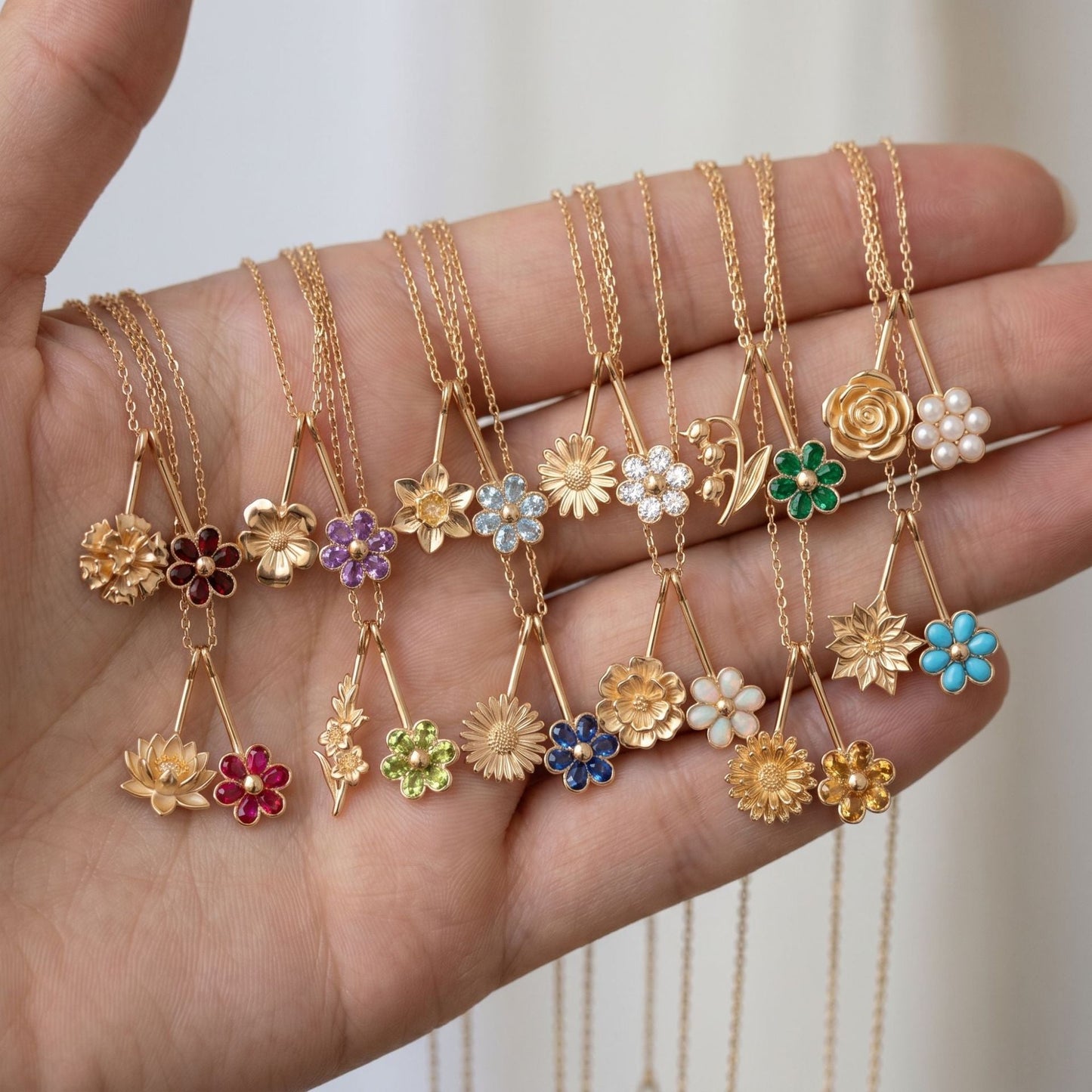 December Flower Pendant Birthstone Necklace