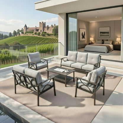 5 Piece Outdoor Patio Set Steel Seats 7 Gray