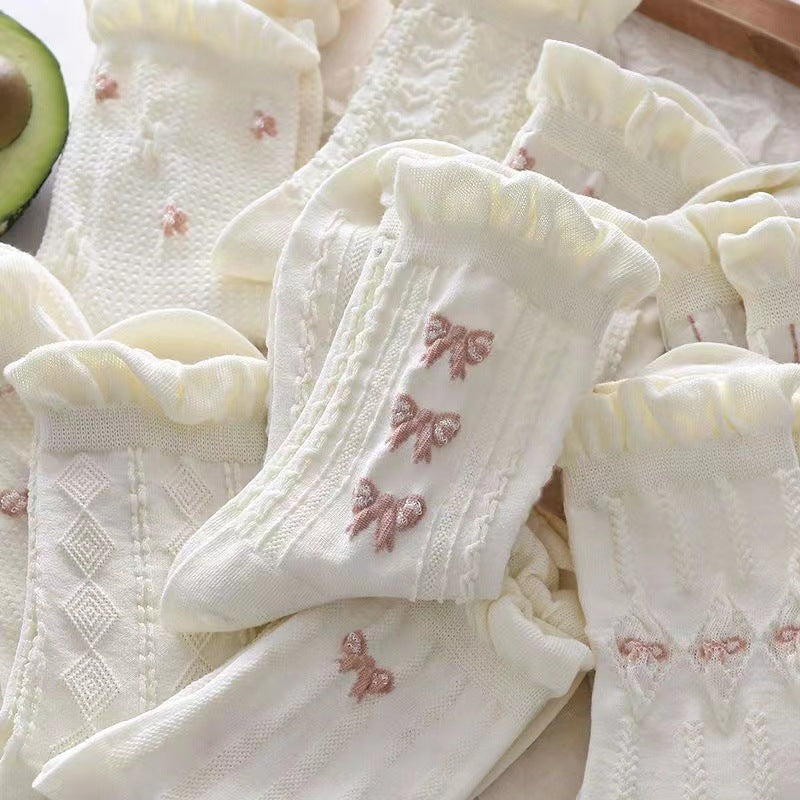 White Lace-trimmed Mid-calf Thin And Cute Japanese-style School Stockings