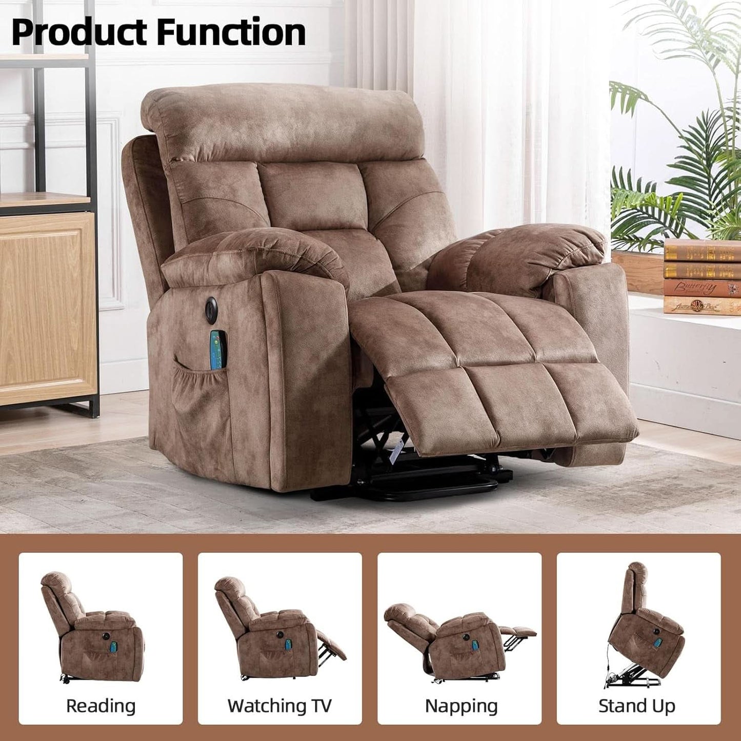 Large Power Recliner With Massage And USB Charging